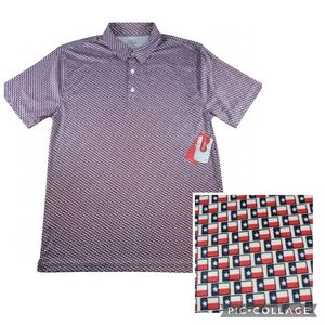 BCG 174050 Texas Flag Golf Polo Shirt Men Size L Red White Blue Moisture Wicking